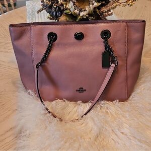 Coach Dusty Rose Turnlock Leather Tote Bag